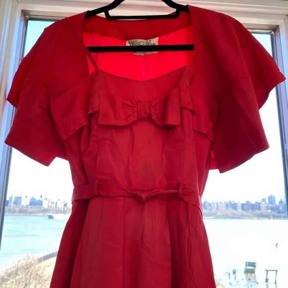 Vintage 1950s Red Taffeta Bow Dress with Bolero - Picture 7 of 7